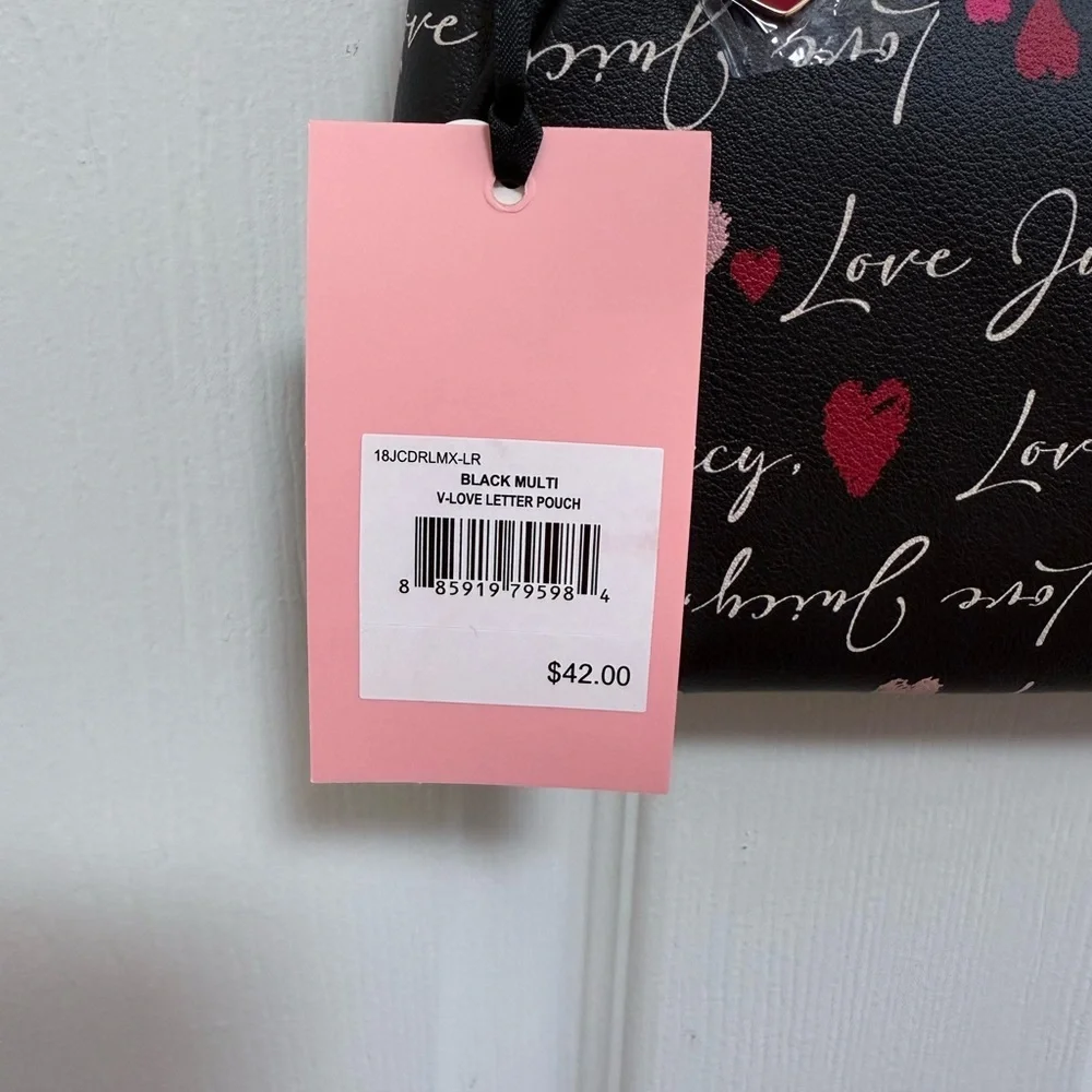 NWT Juicy Couture Black Multicolored V-Love Letter Pouch Wristlet w/ Gold Chain - Picture 2 of 6